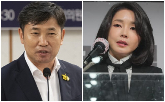 조오섭(왼쪽) 더불어민주당 의원과 윤석열 국민의힘 대선 후보 부인 김건희씨. <연합뉴스>